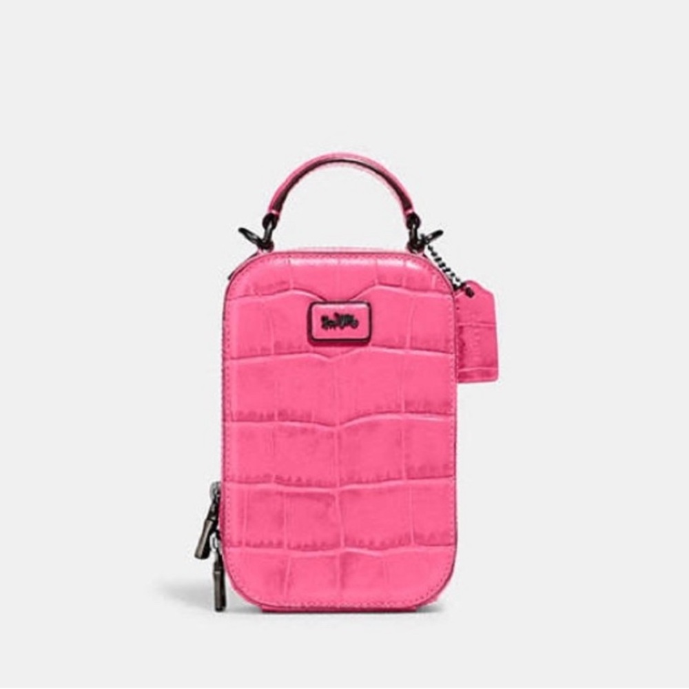 Coach Alie camera bag pink crocodile embossed